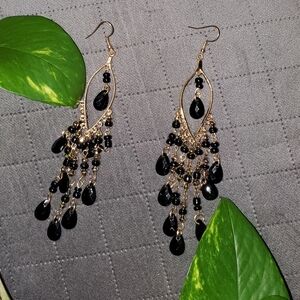 Hollow Leaf Black Dangle Earrings